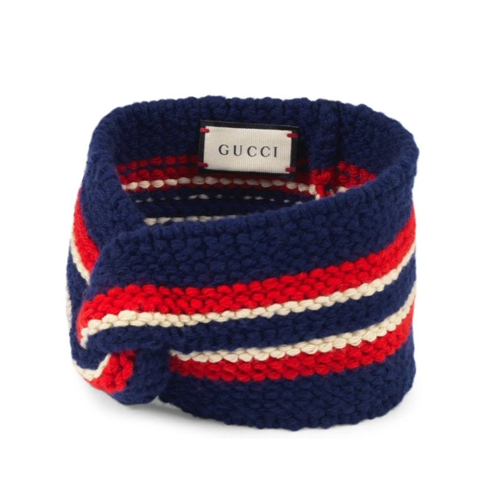 Gucci Wool Blend Twist Headband In Navy and Red - Picture 2 of 4